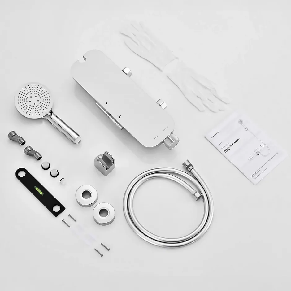 Homelody Robinet Baignoire avec Tablette370 mm, Douchette à Main et Sortie Bain, Chrome