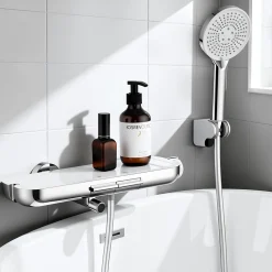 Homelody Robinet Baignoire avec Tablette 120 x 370 mm, Douchette à Main et Sortie Bain,Noir