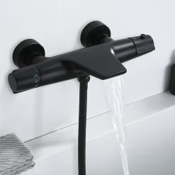 Homelody Robinet de Baignoire Thermostatique Noir, Design Cascade, Sécurité Anti-brûlure, Laiton* Robinet De Baignoire