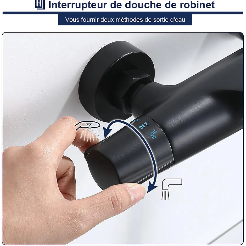 Homelody Robinet de Baignoire Thermostatique Noir, Design Cascade, Sécurité Anti-brûlure, Laiton* Robinet De Baignoire
