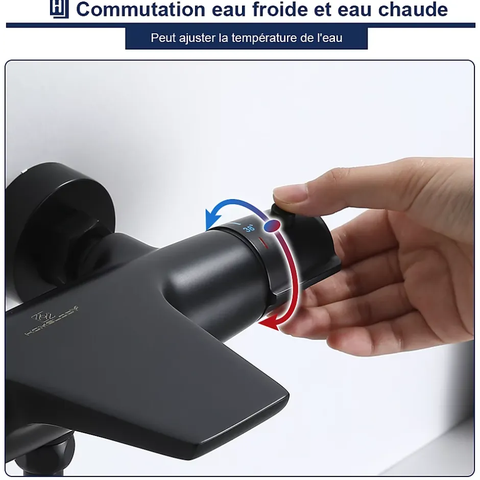 Homelody Robinet de Baignoire Thermostatique Noir, Design Cascade, Sécurité Anti-brûlure, Laiton* Robinet De Baignoire