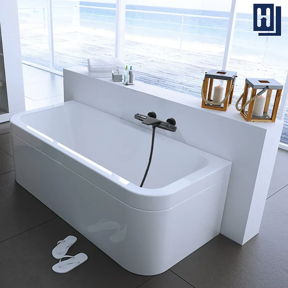 Homelody Robinet de Baignoire Thermostatique Noir, Design Cascade, Sécurité Anti-brûlure, Laiton* Robinet De Baignoire