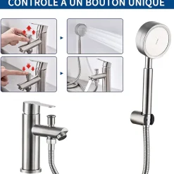 Homelody Robinet Salle de Bain Mitigeur de Douche avec Pommeau et Flexible Kit de Robinet Monotrou à Double Usage* Robinet Lavabo Et Vasque