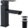 Homelody Set Mitigeur Lavabo Noir Mat + Bonde Pop-Up Universelle avec Trop-Plein