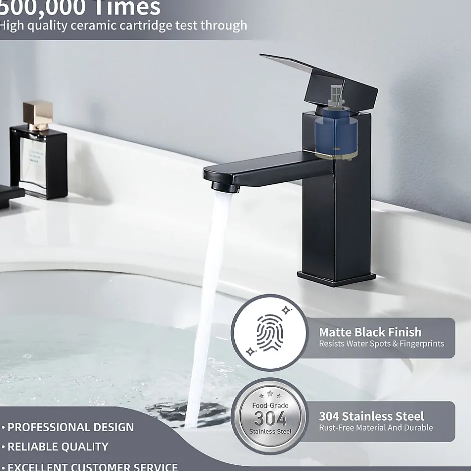 Homelody Set Mitigeur Lavabo Noir Mat + Bonde Pop-Up Universelle avec Trop-Plein
