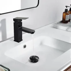 Homelody Set Mitigeur Lavabo Noir Mat + Bonde Pop-Up Universelle avec Trop-Plein