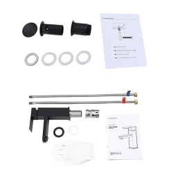 Homelody Set Mitigeur Lavabo Noir Mat + Bonde Pop-Up Universelle avec Trop-Plein