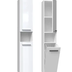 Topeshop HORTI - Meuble salle de bain avec panier à linge - 31x30x174cm - Colonne rangement SDB* Colonne De Salle De Bains|Meuble De Salle De Bains Faible Profondeur