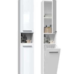 Topeshop HORTI - Meuble salle de bain avec panier à linge - 31x30x174cm - Colonne rangement SDB* Colonne De Salle De Bains|Meuble De Salle De Bains Faible Profondeur