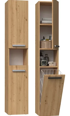 Topeshop HORTI - Meuble salle de bain avec panier à linge - 31x30x174cm - Colonne rangement SDB