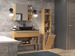 Topeshop HORTI - Meuble salle de bain avec panier à linge - 31x30x174cm - Colonne rangement SDB