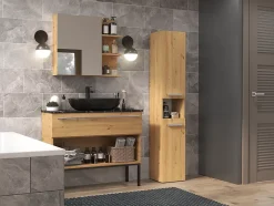 Topeshop HORTI - Meuble salle de bain avec panier à linge - 31x30x174cm - Colonne rangement SDB