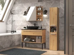 Topeshop HORTI - Meuble salle de bain avec panier à linge - 31x30x174cm - Colonne rangement SDB