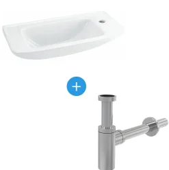 Ideal Standard Ensemble EUROVIT Lave-mains 125 x 500 x 235 mm, blanc + Siphon Alca en Métal Chromé (R421901-SET)