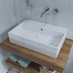Ideal Standard Pack avec vasque 60 x 42 cm + plan vasque 100x8x50 cm brun clair + fixation pour plan vasque (EggerStrada-1)