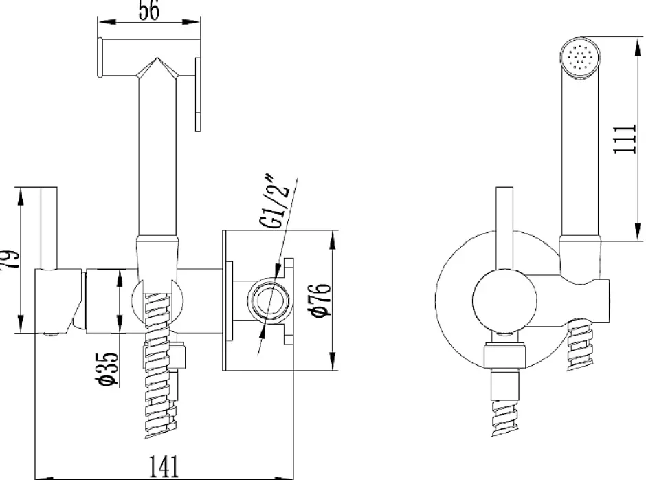 Invena Robinet Bidet Douchette Noir Mural Monocommande* Robinet De Bidet