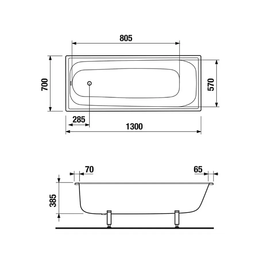 Jika (Groupe Roca) Riga 130x70 cm baignoire gain de place 150 L en acier émaillé avec pieds, gauche et droite, blanc (3403-SET)* Baignoire Droite