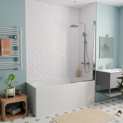 Jika (Groupe Roca) 160x70 cm Ensemble baignoire Riga universelle + Pare baignoire pivotant chrome + pieds (3406-SETP)