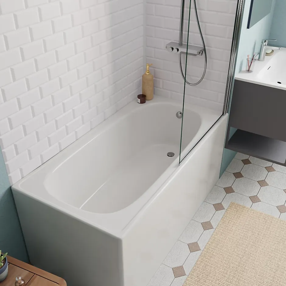Jika (Groupe Roca) 120x70 cm Ensemble baignoire Riga universelle + Pare baignoire pivotant chrome + pieds (3402-SETP)