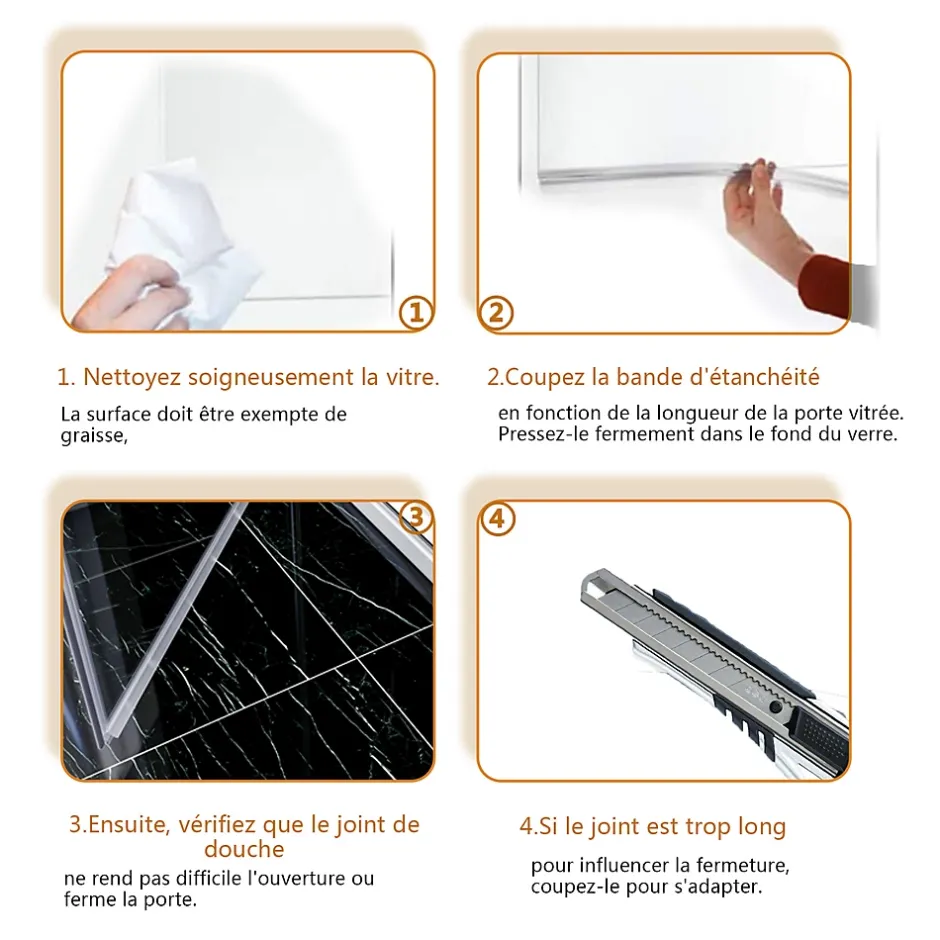 Sirhona Joint de porte de douche 1000mm pour paroi en verre de 6mm ou 7mm