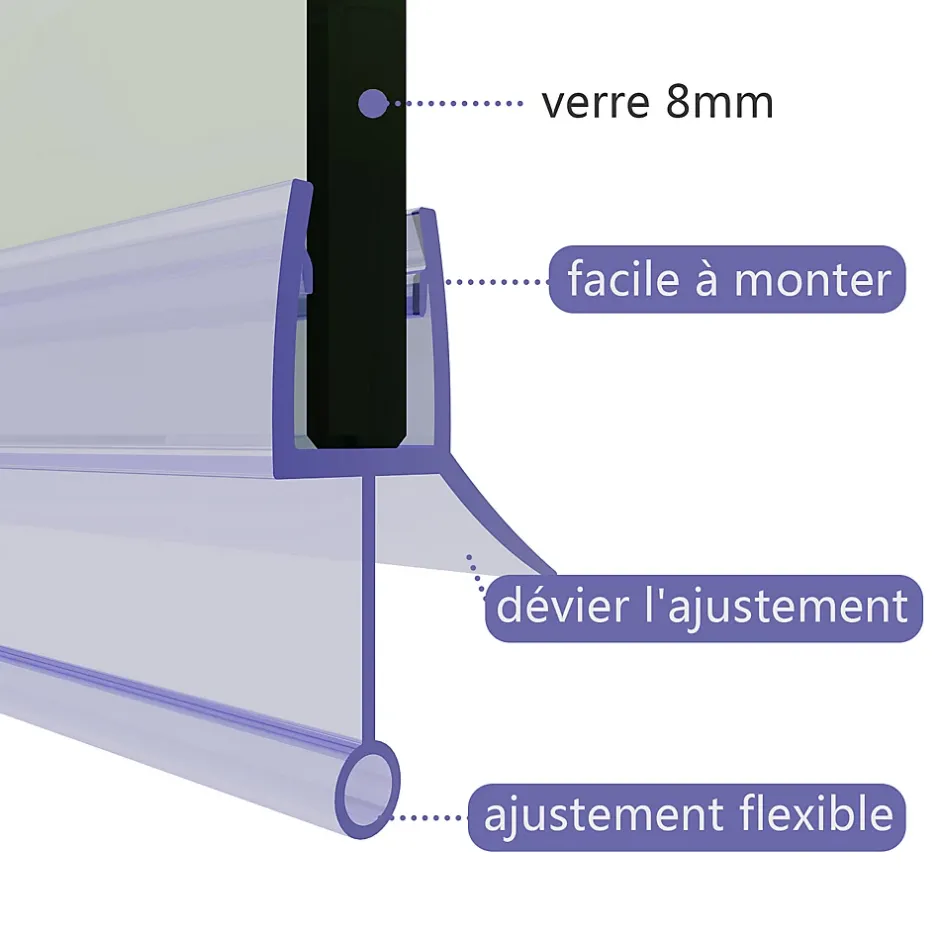 Sirhona Joint de porte de douche 1000mm pour paroi en verre de 6mm ou 7mm