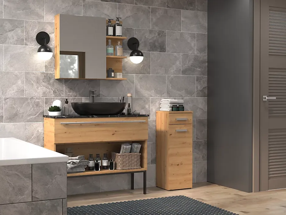 Autres JOKKE - Meuble salle de bain 1 porte + 1 tiroir - 30x30x85cm - Colonne basse rangement SDB* Colonne De Salle De Bains