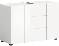 Chb Collection Kai - Armoire sous lavabo (L/H/P : 82x56x34 cm) en mélaminé blanc et blanc brillant profond* Meuble Sous Lavabo