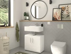 Chb Collection Kai - Armoire sous lavabo (L/H/P : 60x54x32 cm) en mélaminé blanc* Meuble Sous Lavabo