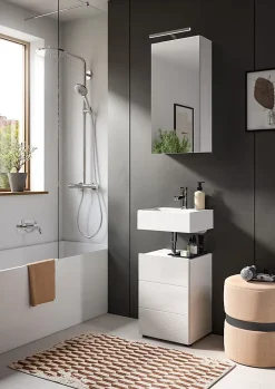 Chb Collection Kai - Meuble sous-lavabo (L/H/P : 38x56x34 cm) en blanc mélaminé et blanc brillant thermoformé* Meuble Sous Lavabo