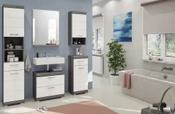 Chb Collection Kai - Meuble sous-lavabo (L/H/P : 60x56x34 cm) en reproduction argent fumé et blanc brillant thermoformé* Meuble Sous Lavabo