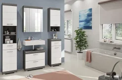 Chb Collection Kai - Meuble sous-lavabo (L/H/P : 60x56x34 cm) en reproduction argent fumé et blanc brillant thermoformé* Meuble Sous Lavabo