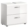 Chb Collection Kai - Meuble sous-lavabo (L/H/P : 60x54x32 cm) en imitation blanc et blanc brillant embouti