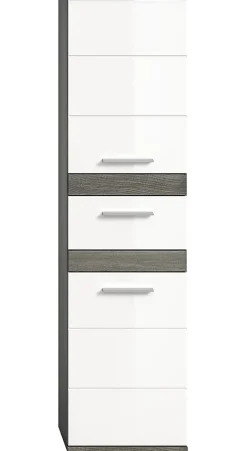 Chb Collection Kaleb - Colonne basse en mélaminé blanc et argenté (L/H/P : 35x137x31 cm)