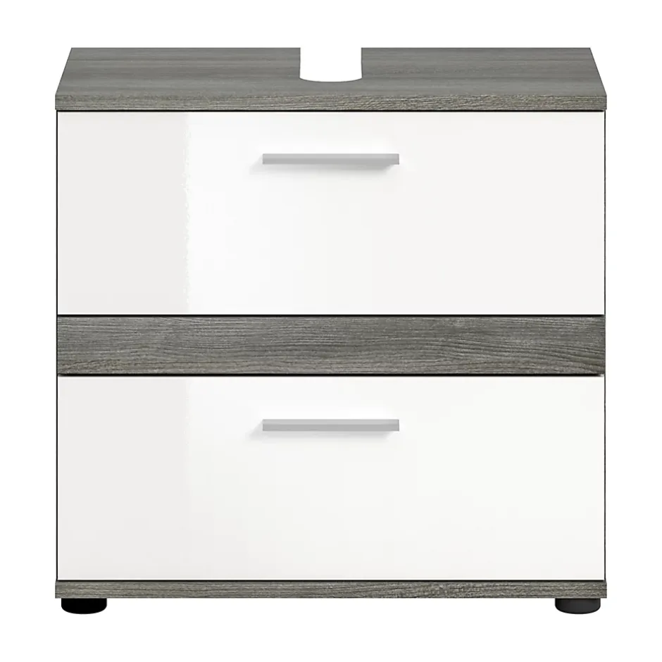 Chb Collection Kaleb - Meuble sous-lavabo en mélaminé blanc et argenté (L/H/P : 60x57x34 cm)* Meuble Sous Lavabo
