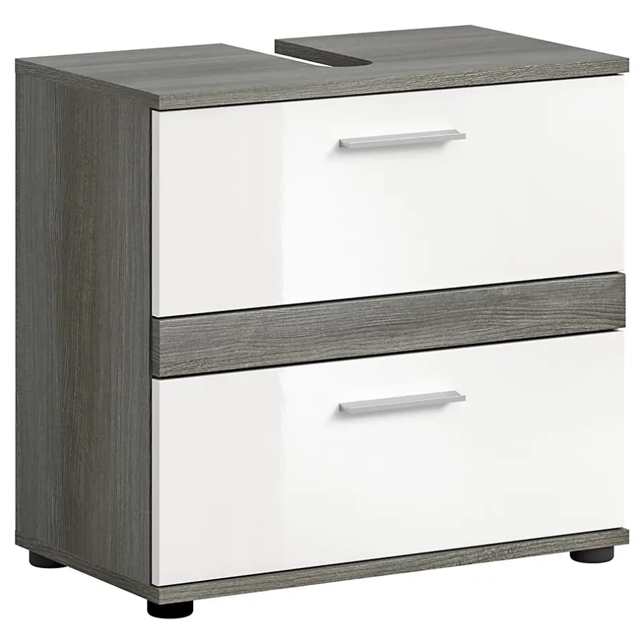 Chb Collection Kaleb - Meuble sous-lavabo en mélaminé blanc et argenté (L/H/P : 60x57x34 cm)* Meuble Sous Lavabo