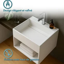 Ambra KARAE - Lave-mains carré suspendu - Design Elégant et Raffiné - Solide et Robuste - Entretien Facile - Blanc - 33 x 33 x 25 cm