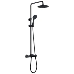 Kibath Colonne de douche thermostatique ronde 83-120 cm finition NOIR mat en laiton