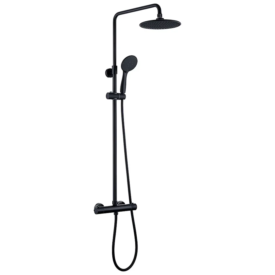 Kibath Colonne de douche thermostatique ronde 83-120 cm finition NOIR mat en laiton