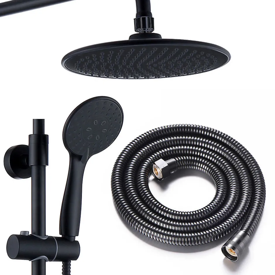 Kibath Colonne de douche thermostatique ronde 83-120 cm finition NOIR mat en laiton
