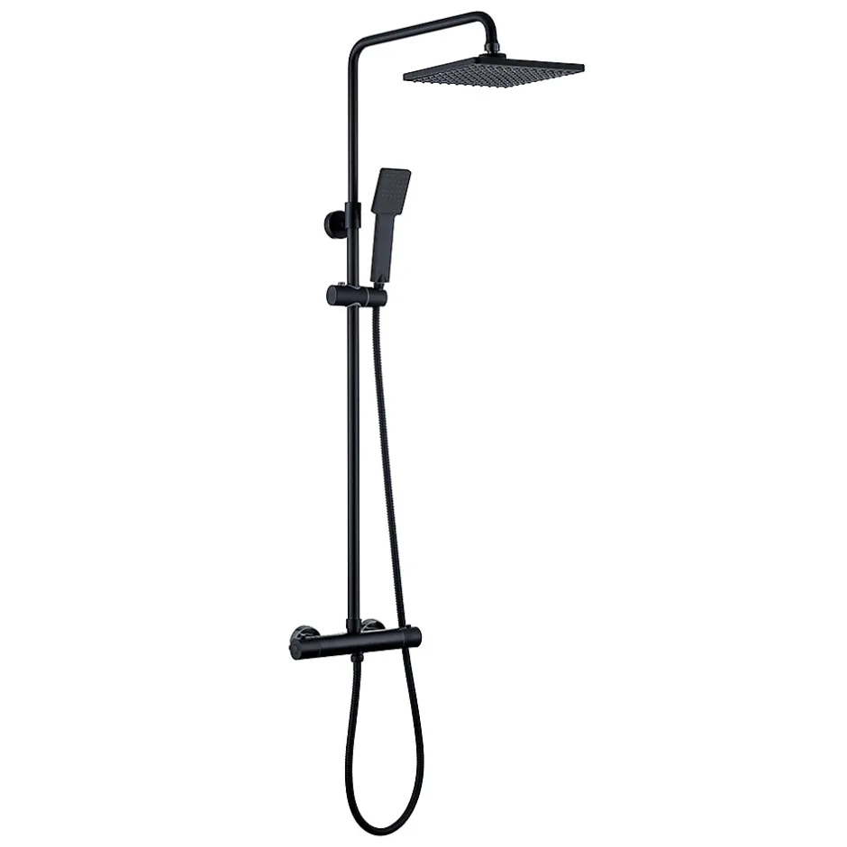 Kibath Colonne de douche thermostatique carrée 83-120 cm finition NOIR mat en laiton* Colonne De Douche Mécanique
