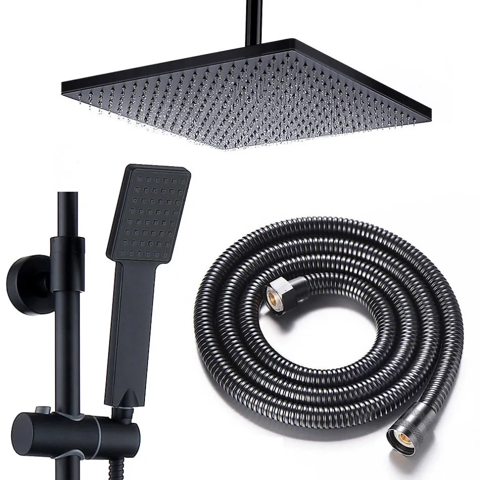 Kibath Colonne de douche thermostatique carrée 83-120 cm finition NOIR mat en laiton* Colonne De Douche Mécanique
