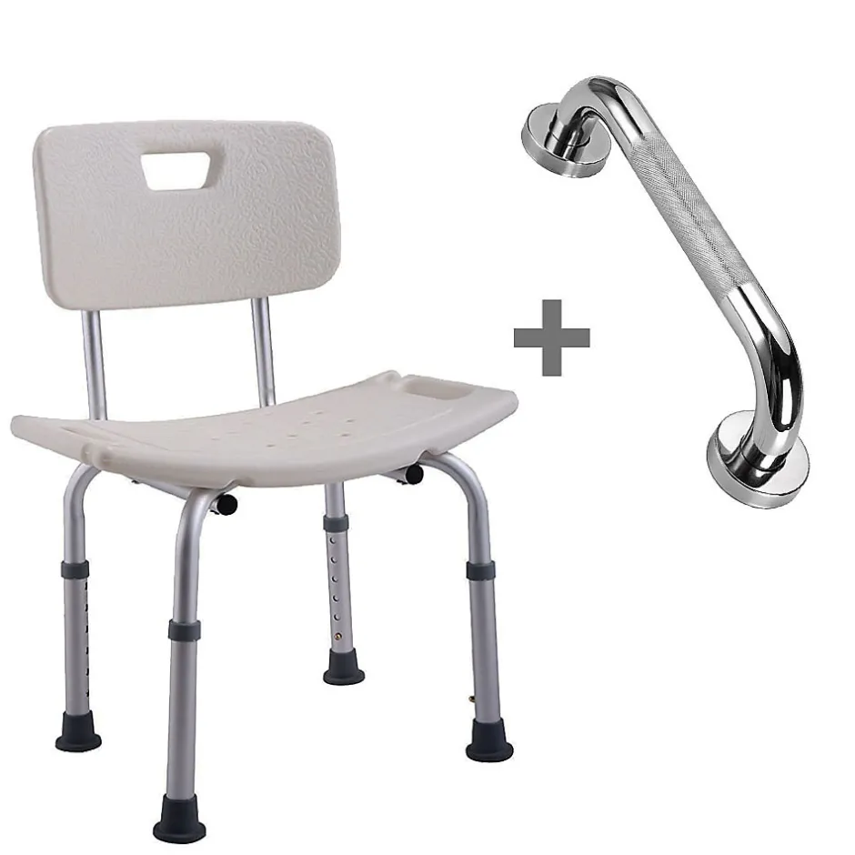 Kibath Pack chaise de douche et poignée de sécurité, finition chrome brillant, ABS