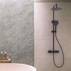 Kibath Pack colonne et robinet mitigeur DAK, finition NOIR mat, en laiton* Colonne De Douche Thermostatique