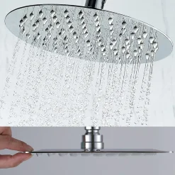 Kibath Pommeau de douche rond de 25 cm avec finition chromée brillante en laiton* Colonne De Douche Mécanique