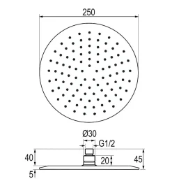 Kibath Pommeau de douche rond de 25 cm avec finition chromée brillante en laiton* Colonne De Douche Mécanique