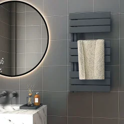 Kibath Radiateur sèche-serviettes circuit de chauffage 90 cm x 50 cm VALLES finition graphite anthracite mat en acier* Sèche-Serviettes Eau Chaude