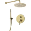 Kibath Robinet de douche encastré, équipement de douche mural monocommande rond, finition or mat brossé, en laiton