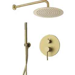 Kibath Robinet de douche encastré, équipement de douche mural monocommande rond, finition or mat brossé, en laiton