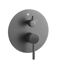 Kibath Robinet de douche encastré, douchette murale ronde monocommande, finition GUN METAL mat, en laiton