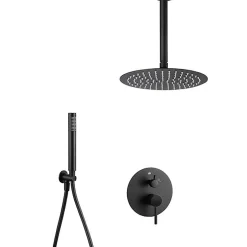Kibath Robinet de douche monocommande rond VAL pour montage au plafond avec finition noir mat en laiton* Robinet De Douche